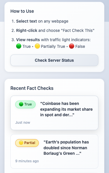 FactCheck It browser extension in action showing fact-checking results