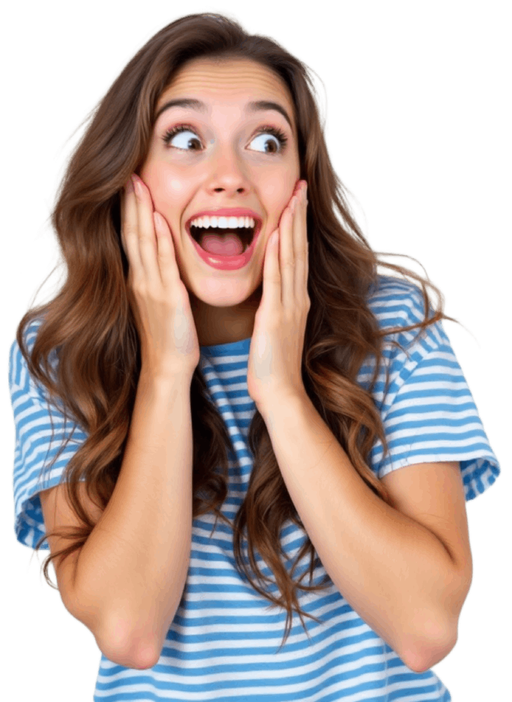 Surprised woman reacting to fact-checking results